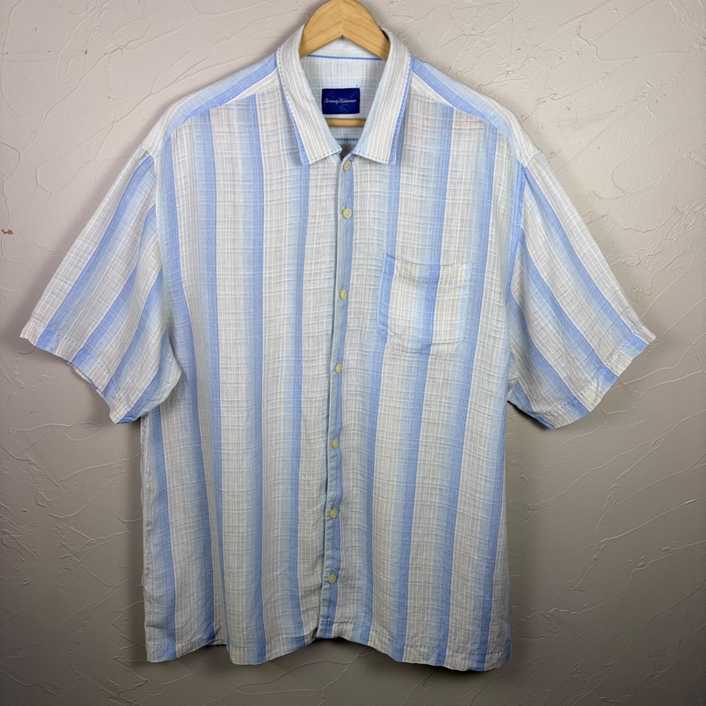 Tommy Bahama Shirt Linen Short Sleeve Button Down Coastal Resort Vacation Cruise